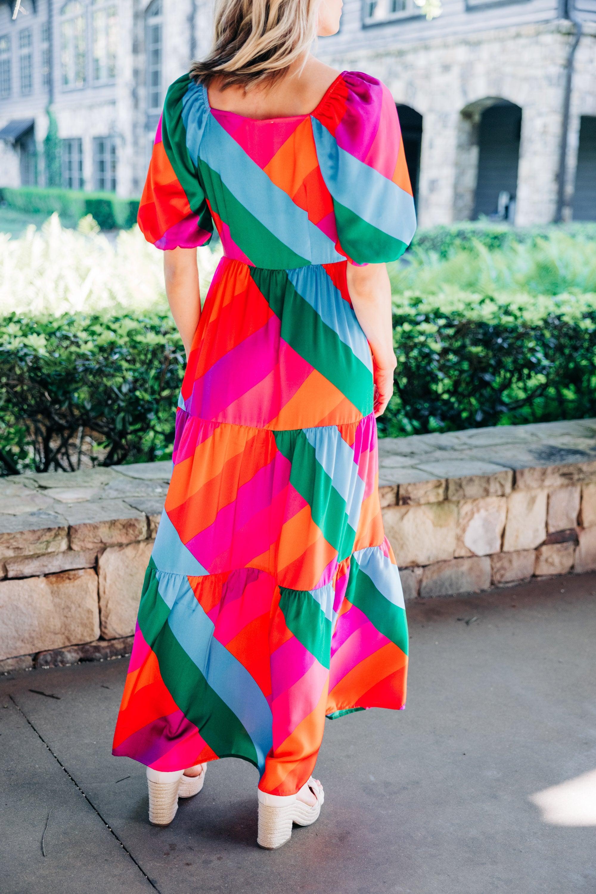 Looking Forward Rainbow Striped Maxi Dress Female Product Image
