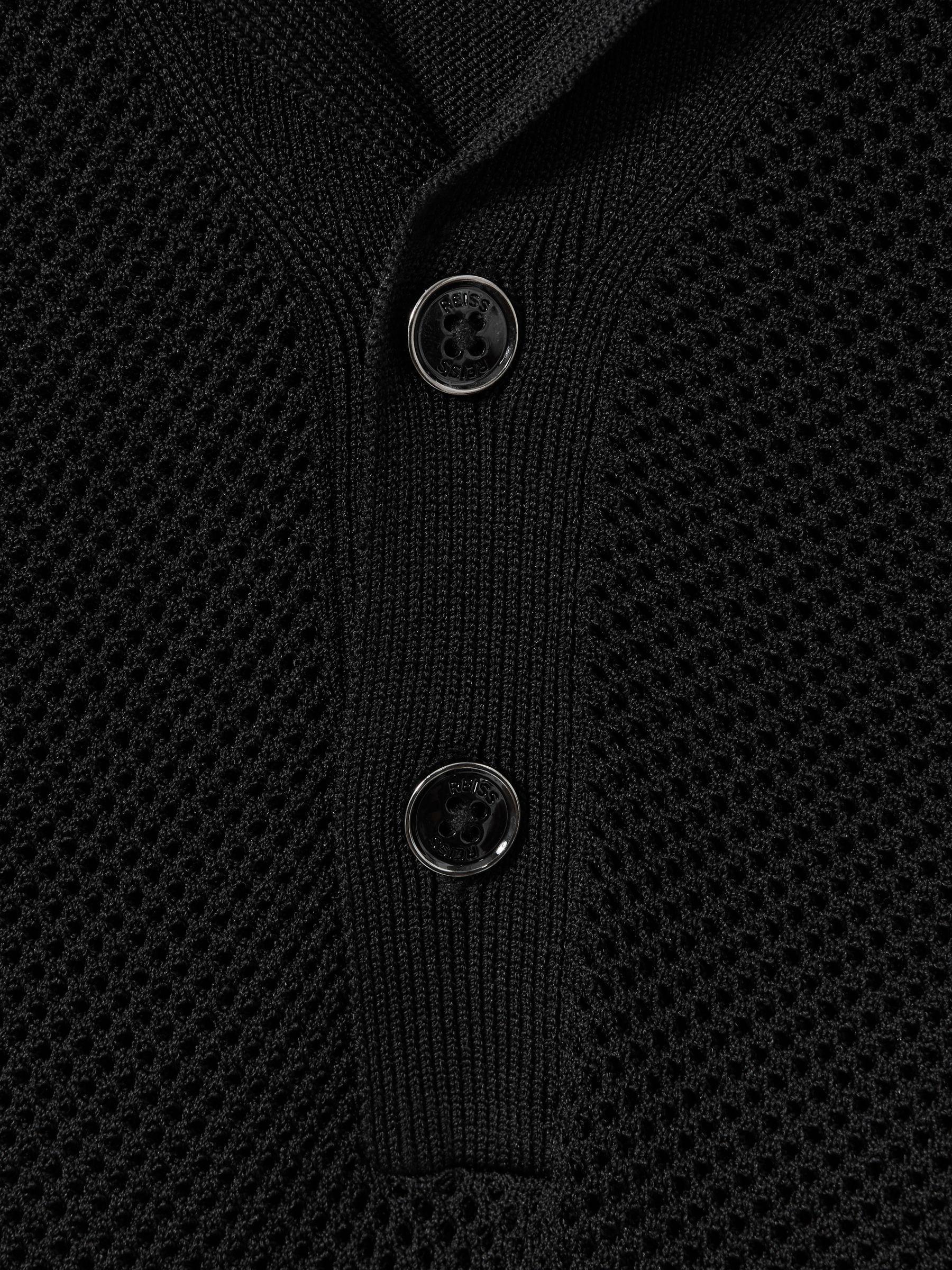 Open-Stitch Cuban-Collar Polo Shirt in Black Product Image
