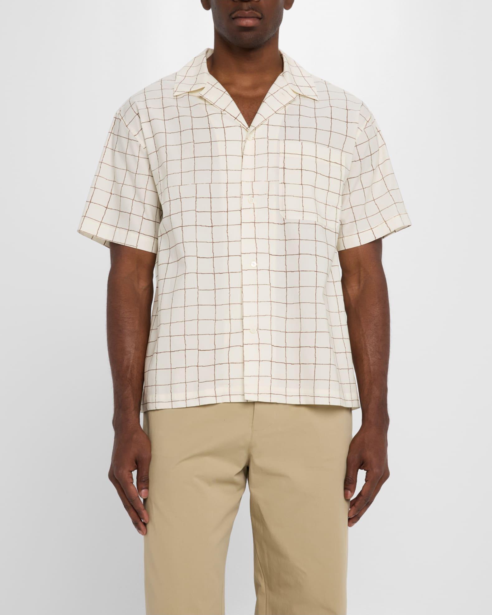 Men's Grid-Print Camp Shirt Product Image