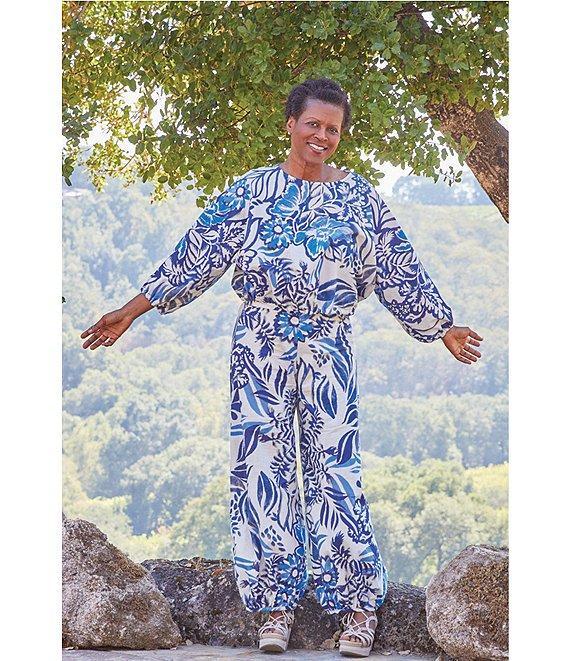 Bryn Walker Gianna Azzurra Print Boat Neck Long Sleeve Coordinating Shirt Product Image