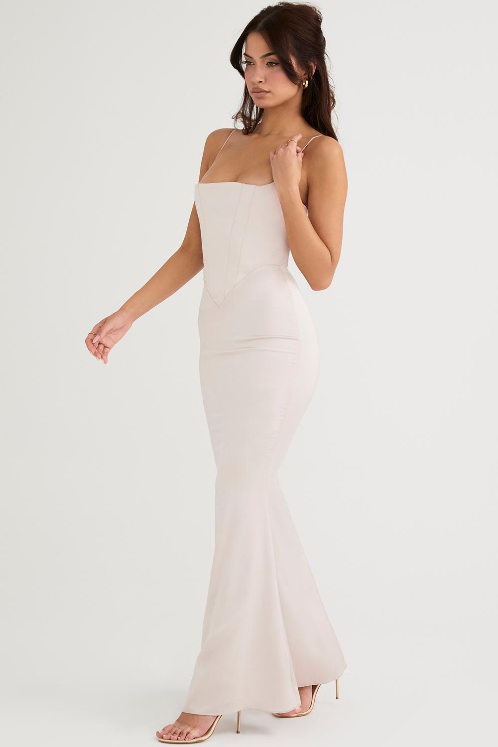 Olivette  red rose satin corset maxi dress - sale Product Image