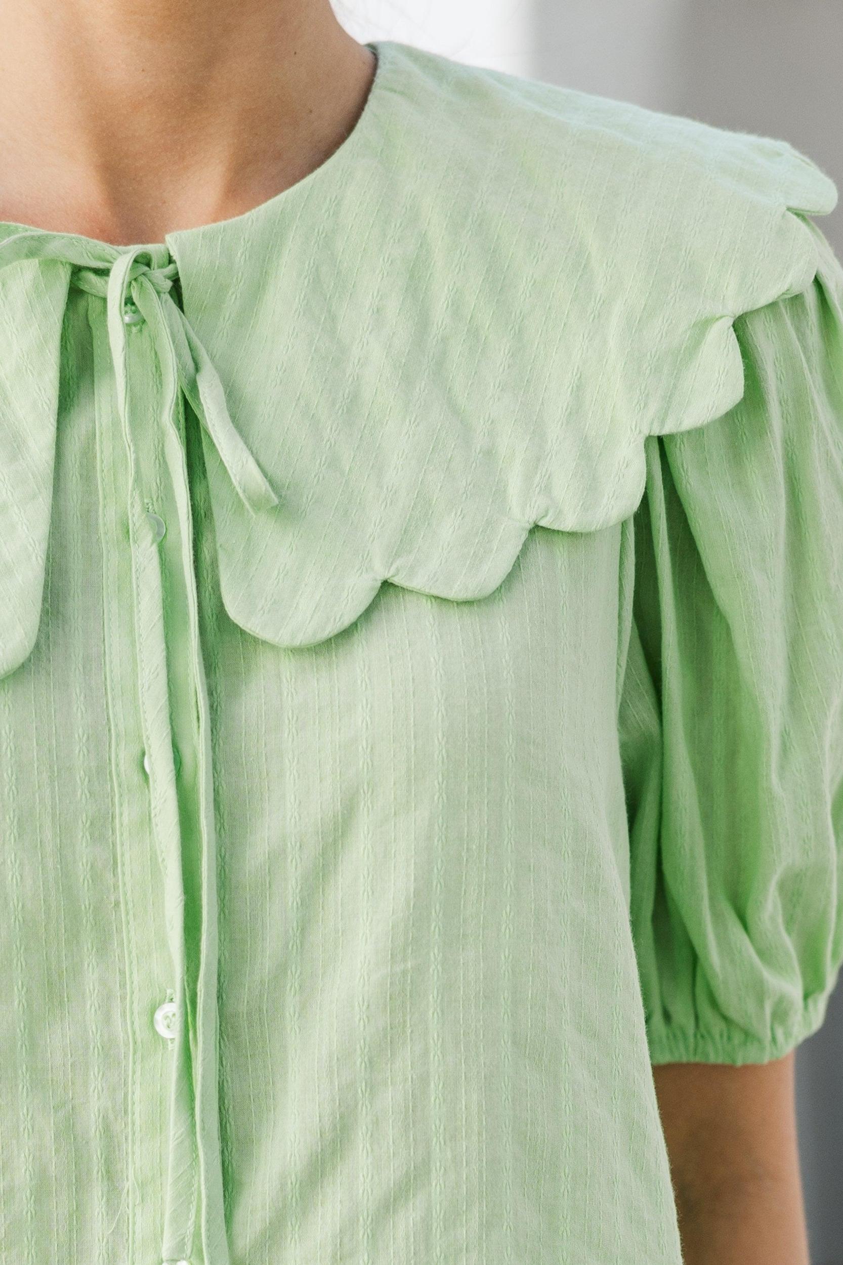 Top Of Mind Apple Green Scalloped Blouse Female Product Image