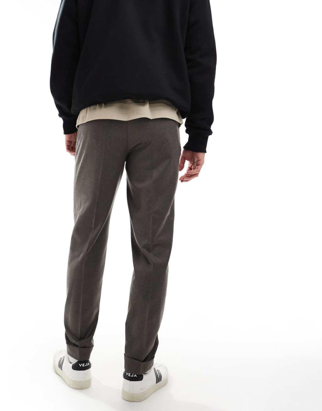 ASOS DESIGN smart tapered fit pants in brown microtexture Product Image