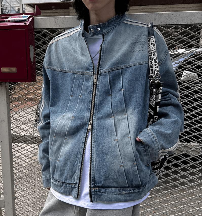 RT No. 12487 STRIPED BLUE BIKER DENIM JK Product Image