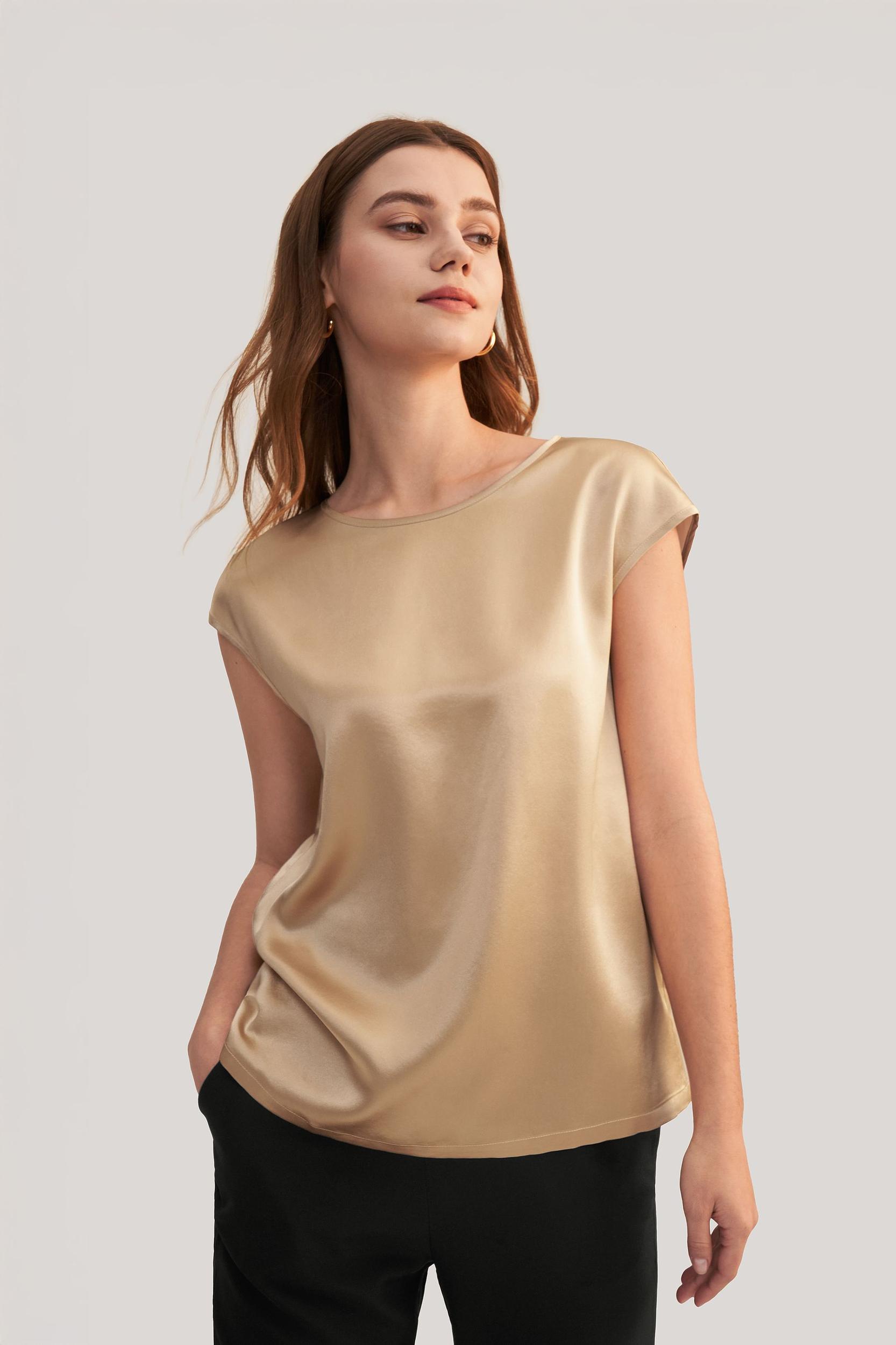 Basic Cap Sleeves Silk Tee Product Image