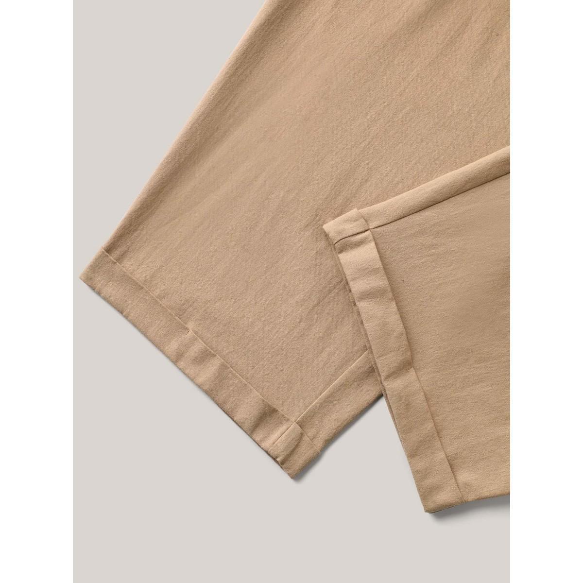 Plus Size Belted Smocked Straight-Leg Pants Women LightBrown Resort Straight Leg Mid Rise Vacation Pants BloomChic 30/6X Product Image