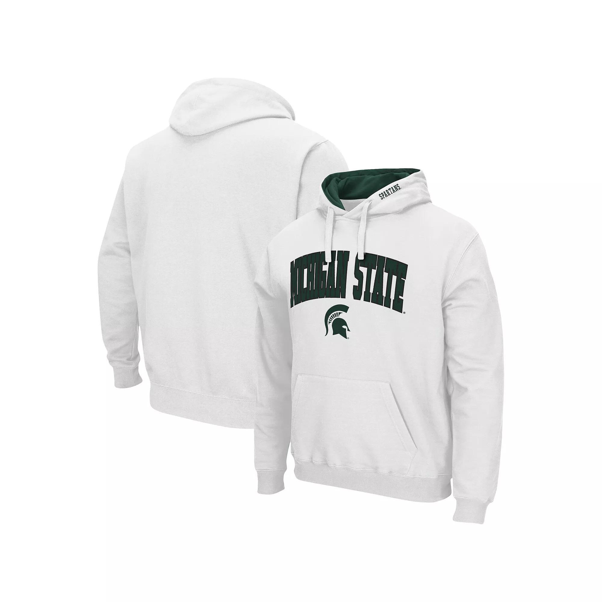 Men's Colosseum White Michigan State Spartans Arch & Logo 3.0 Pullover Hoodie, Size: 2XL Product Image