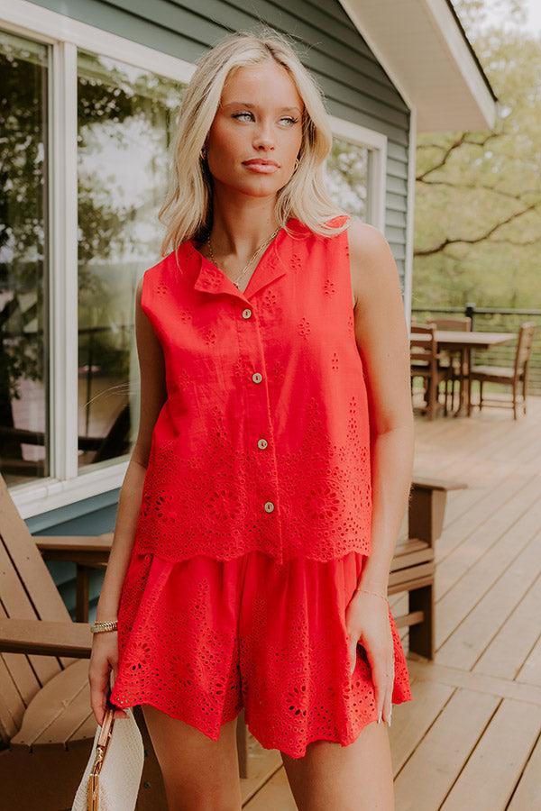 Rose All Day Eyelet Tank in Red Product Image