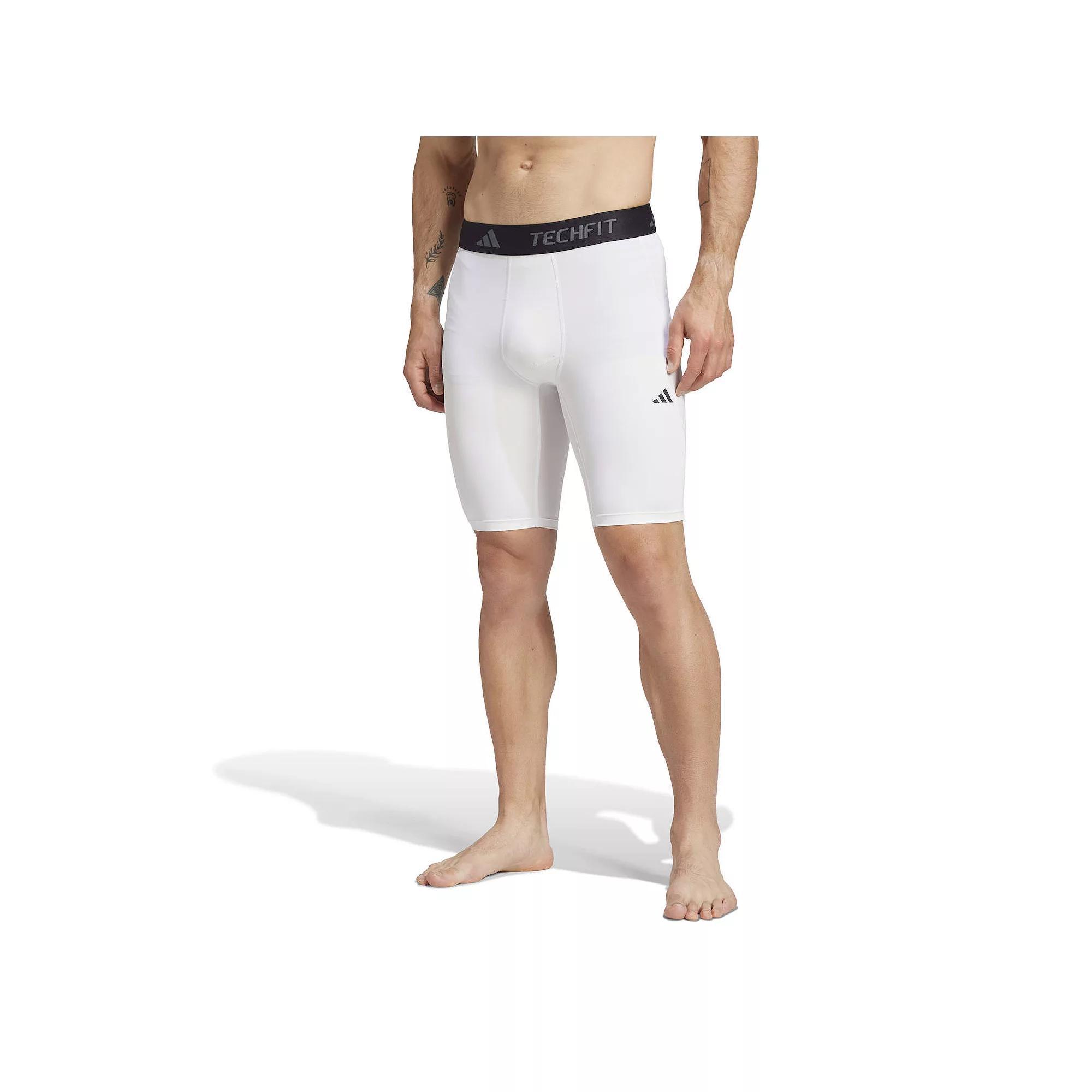 Men's adidas TECHFIT Compression Training Short Leggings, Size: Large, White Product Image