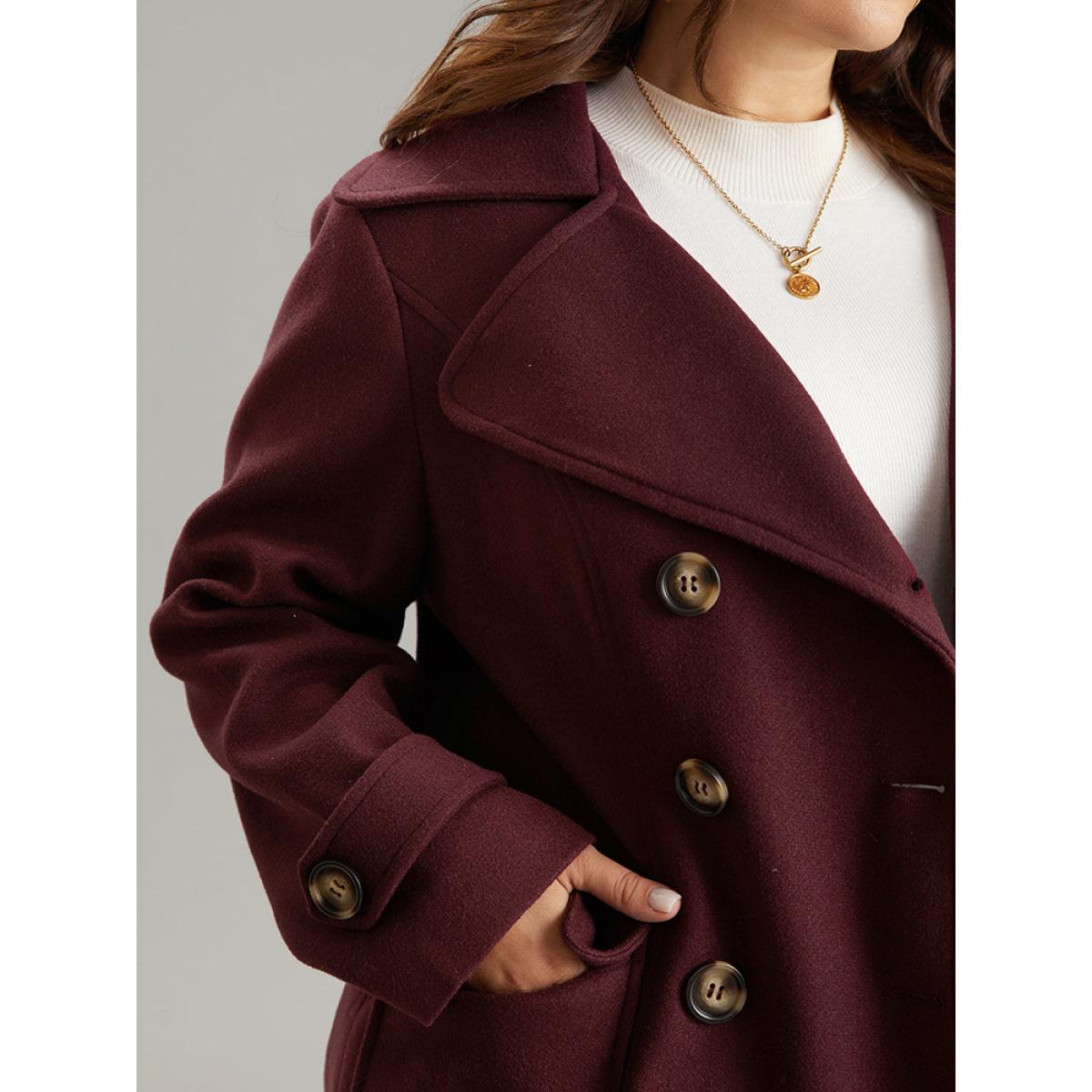 Plus Size Lapel Collar Double Breasted Flap Pocket Jacket Women Eggplant Lined Pocket Dailywear Jackets BloomChic 26/4X Product Image