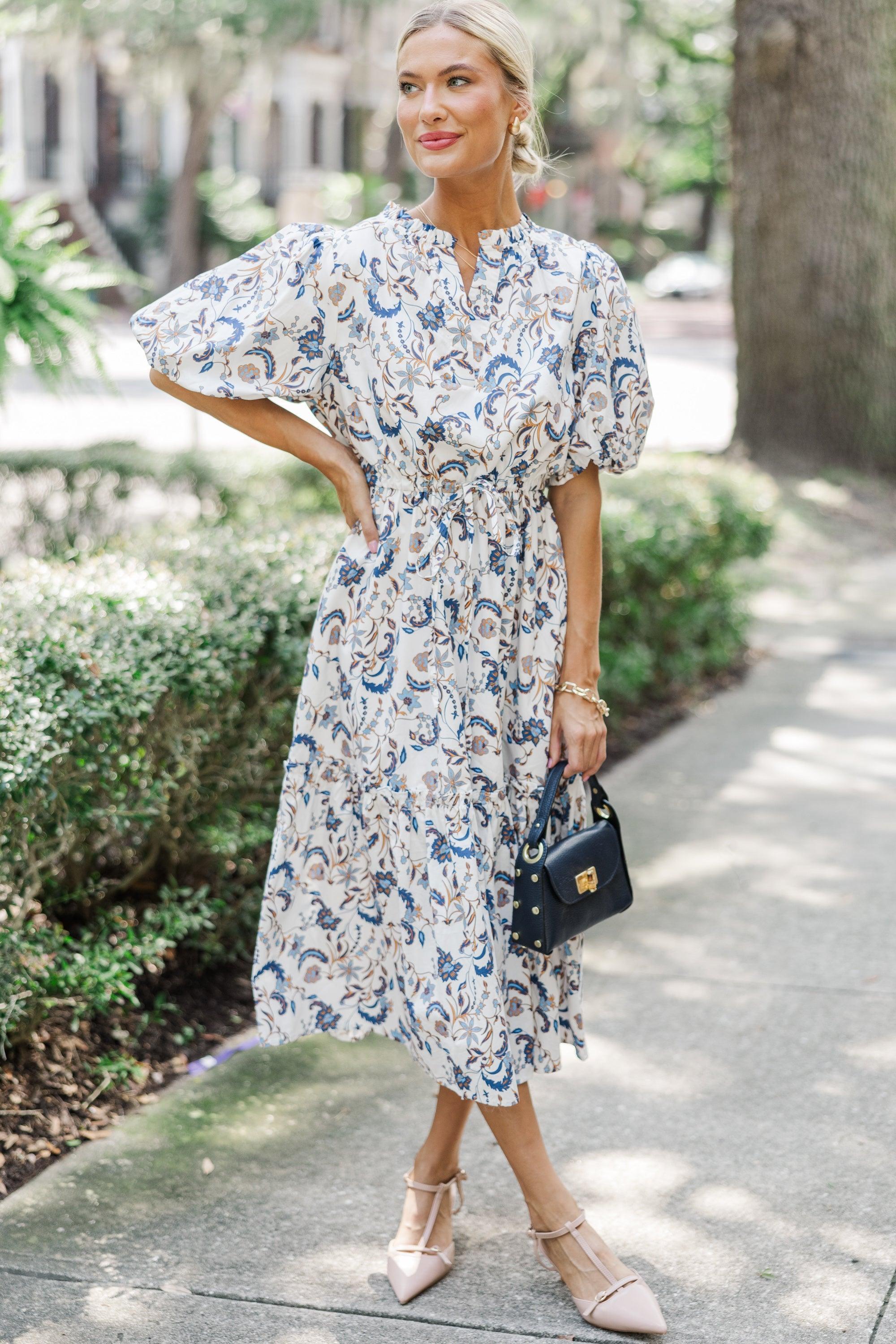 It's A Match Off White Floral Midi Dress Female Product Image