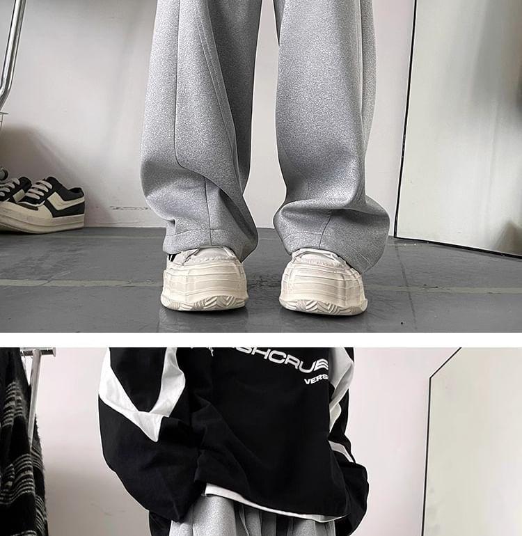 Drawstring Waist Plain Wide Leg Sweatpants Product Image