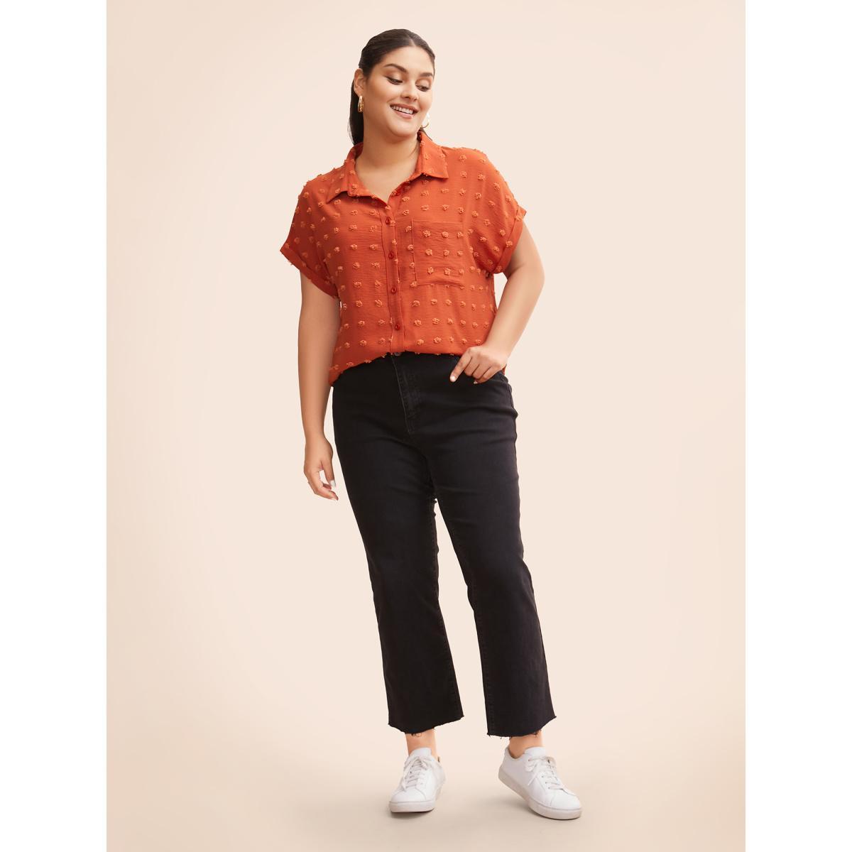 Plus Size Brightorange Jacquard Patch Pocket Dolman Sleeve Blouse Women Casual Short sleeve Shirt collar Everyday Blouses BloomChic 26/4X Product Image