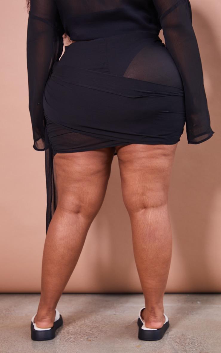 Plus Black Chiffon Ruched Beach Skirt Product Image