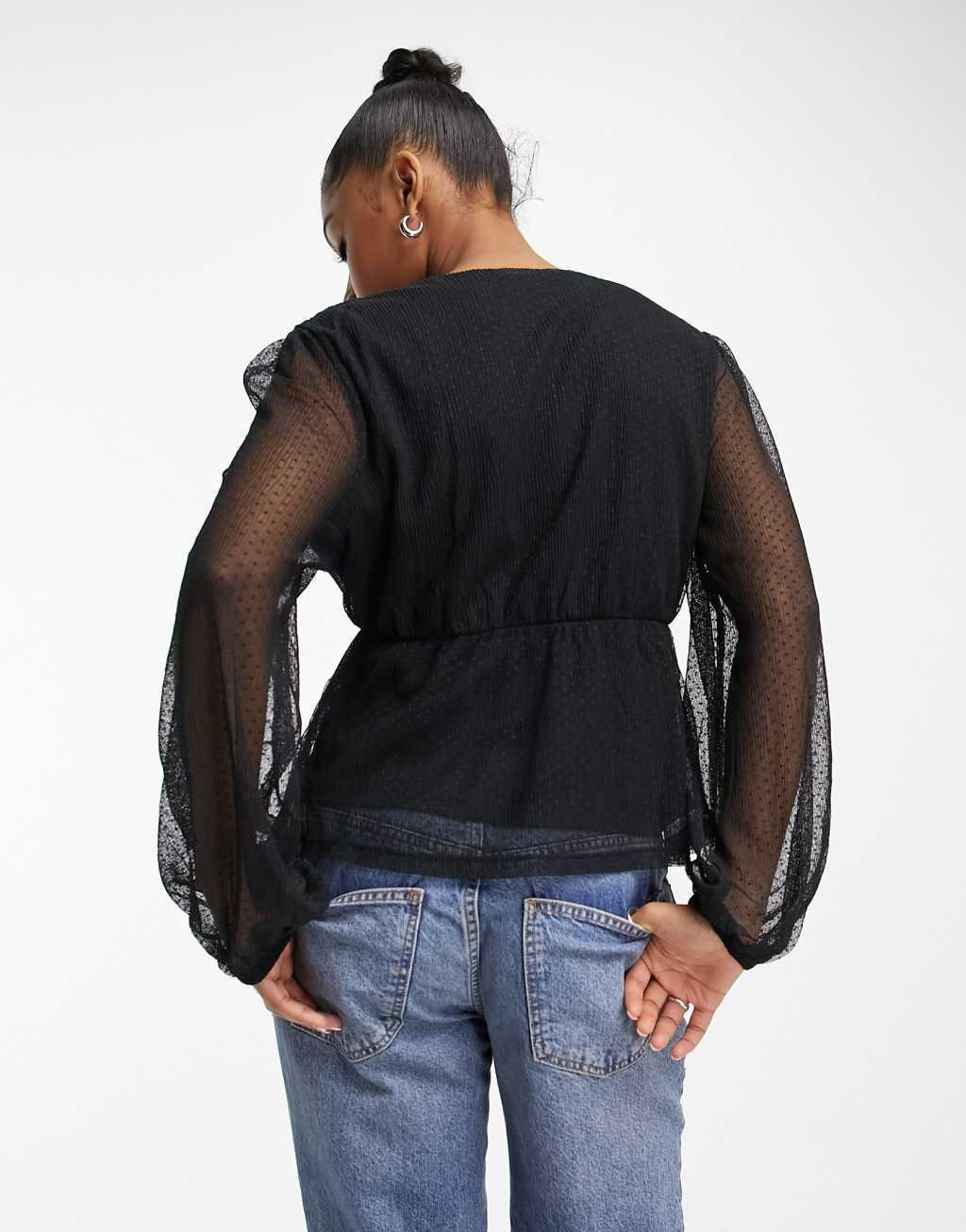 Y.A.S Quinn polka dot mesh wrap top Product Image