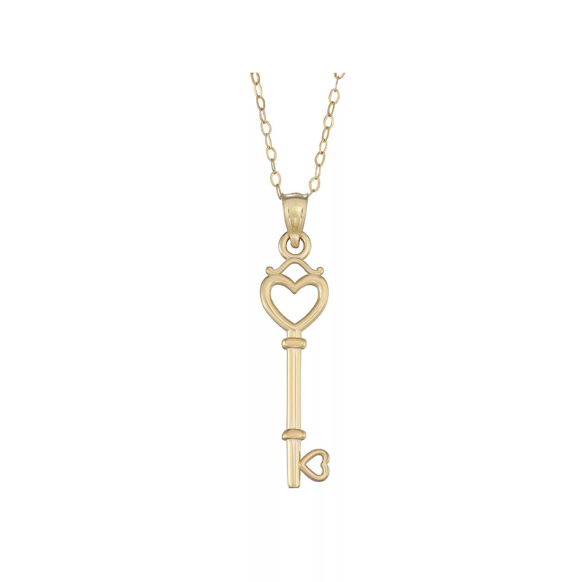 10K Gold Key Heart Pendant Necklace, Womens Product Image