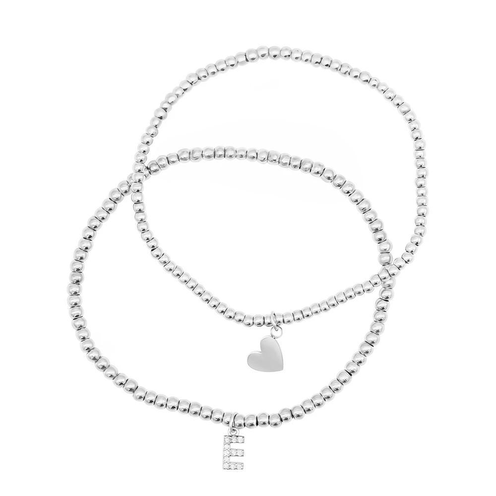 Adornia Silver Tone Mini Cubic Zirconia Initial Stretch Bracelet Set, Womens Silver Tone E Product Image
