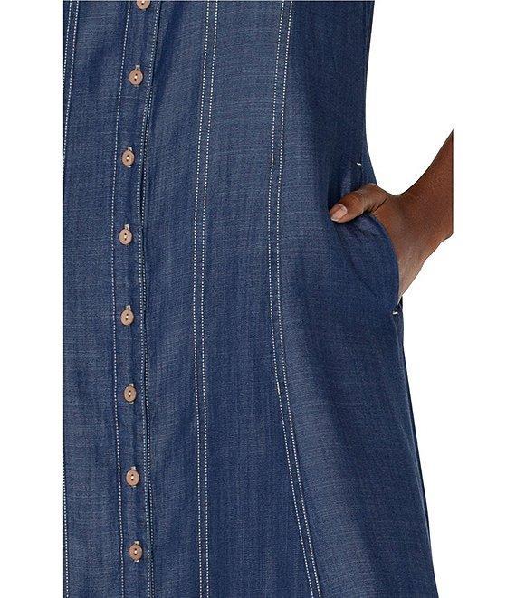 Liverpool Los Angeles Point Collar Sleeveless Denim Midi Dress Product Image