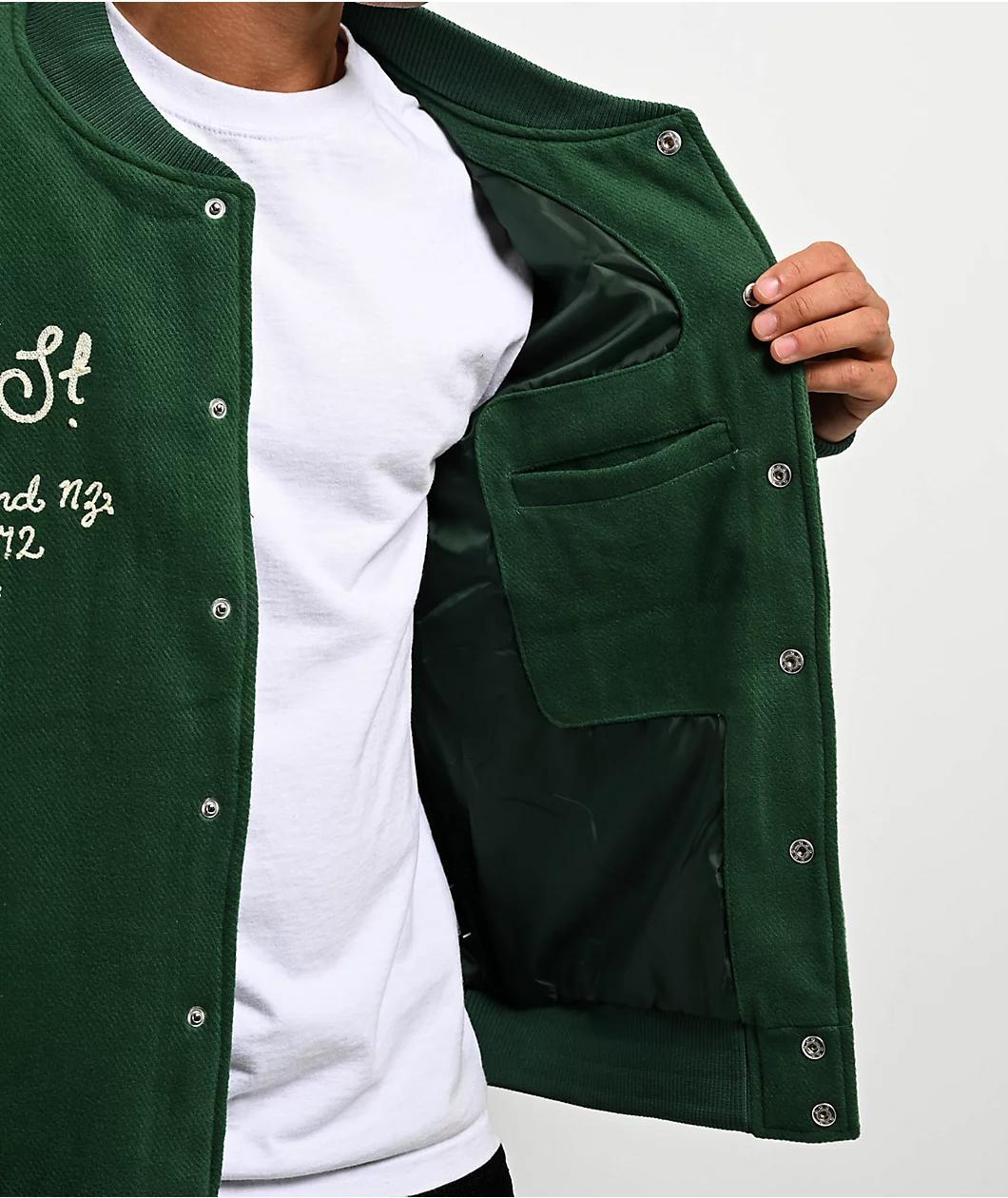 Key Street Parts & Service Green Varsity Jacket Product Image