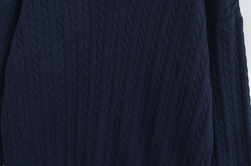 Polo Collared Plain Cable Knit Sweater Product Image