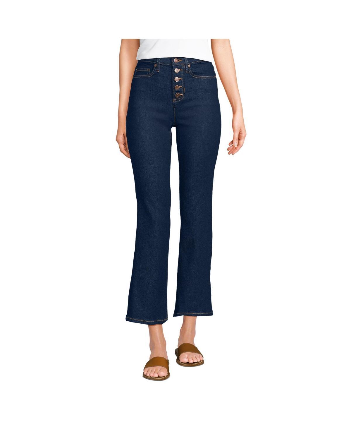 Women's Lands' End Recover High Rise Button Front Kick Flare Crop Jeans, Size: 12, Breeze Blue Wash Product Image