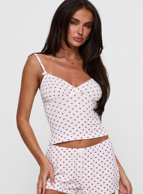 Lullabies Pointelle Cami Top White / Red Product Image