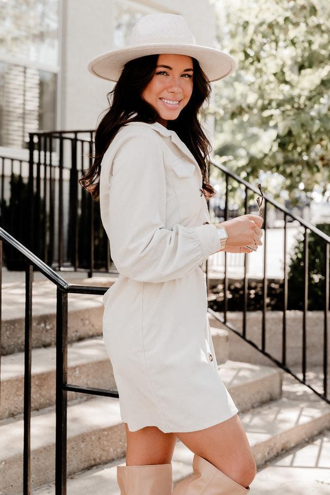 No Expectations Cream Corded Long Sleeve Belted Mini Dress FINAL SALE Product Image