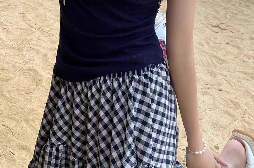 Short Sleeve Ruffled-Trim Ribbon Bow Accent Slim-Fit Crop Top Product Image