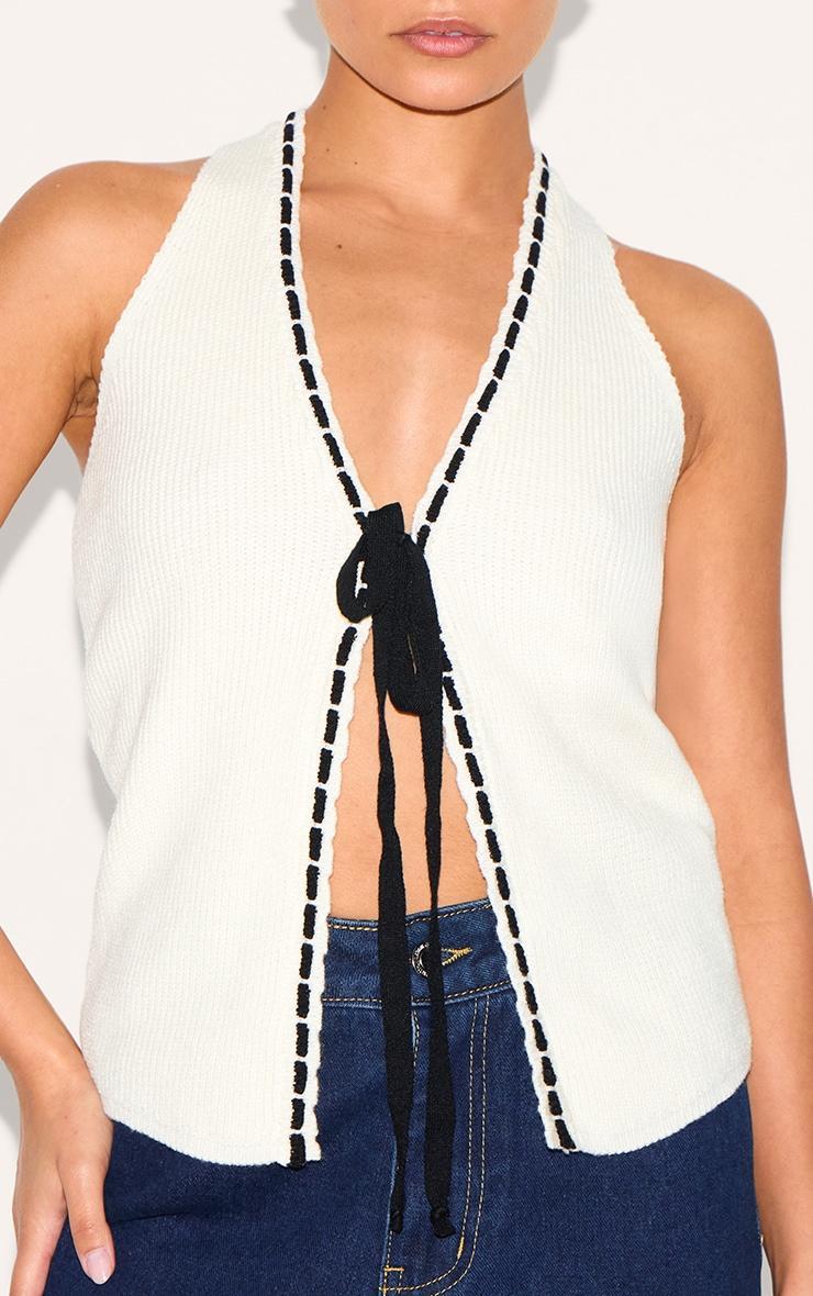 Petite Cream Knit Tie Front Cardigan Product Image