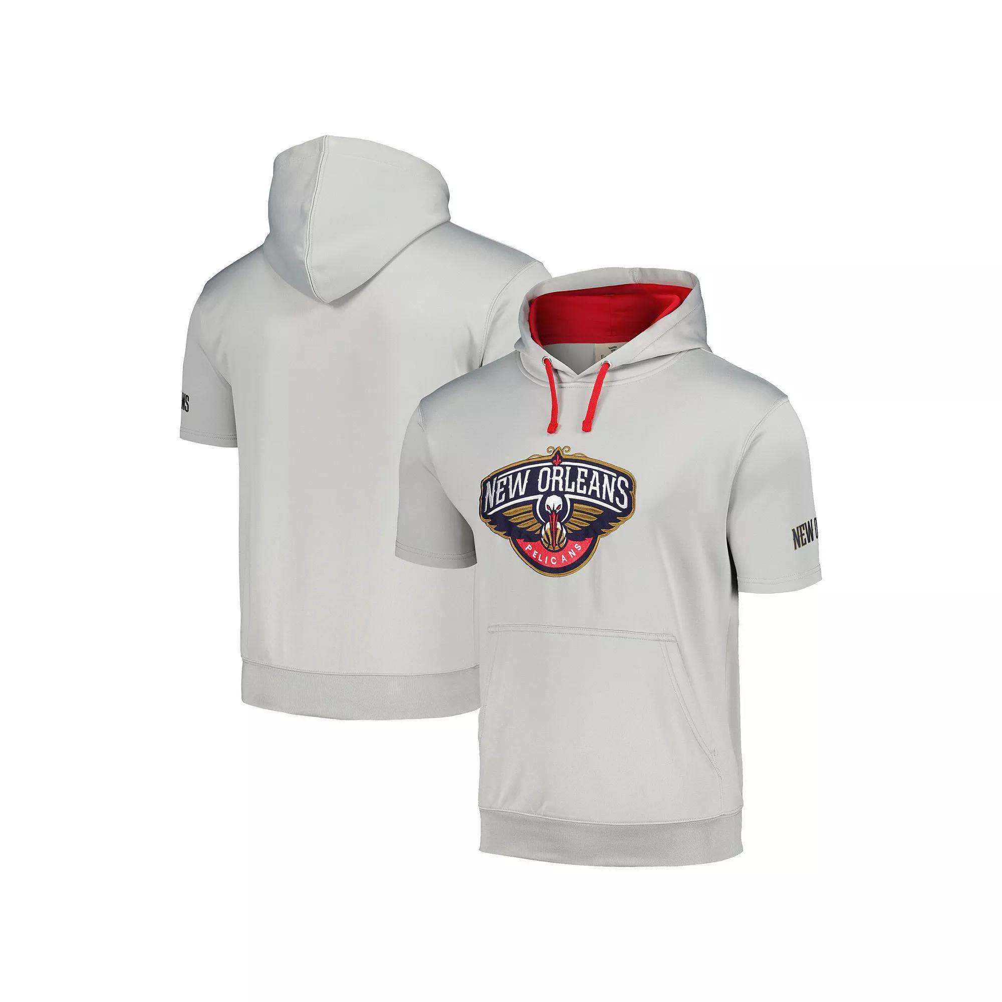 Men's Fanatics Branded Silver/Red New Orleans Pelicans Short Sleeve Pullover Hoodie, Size: Medium Product Image