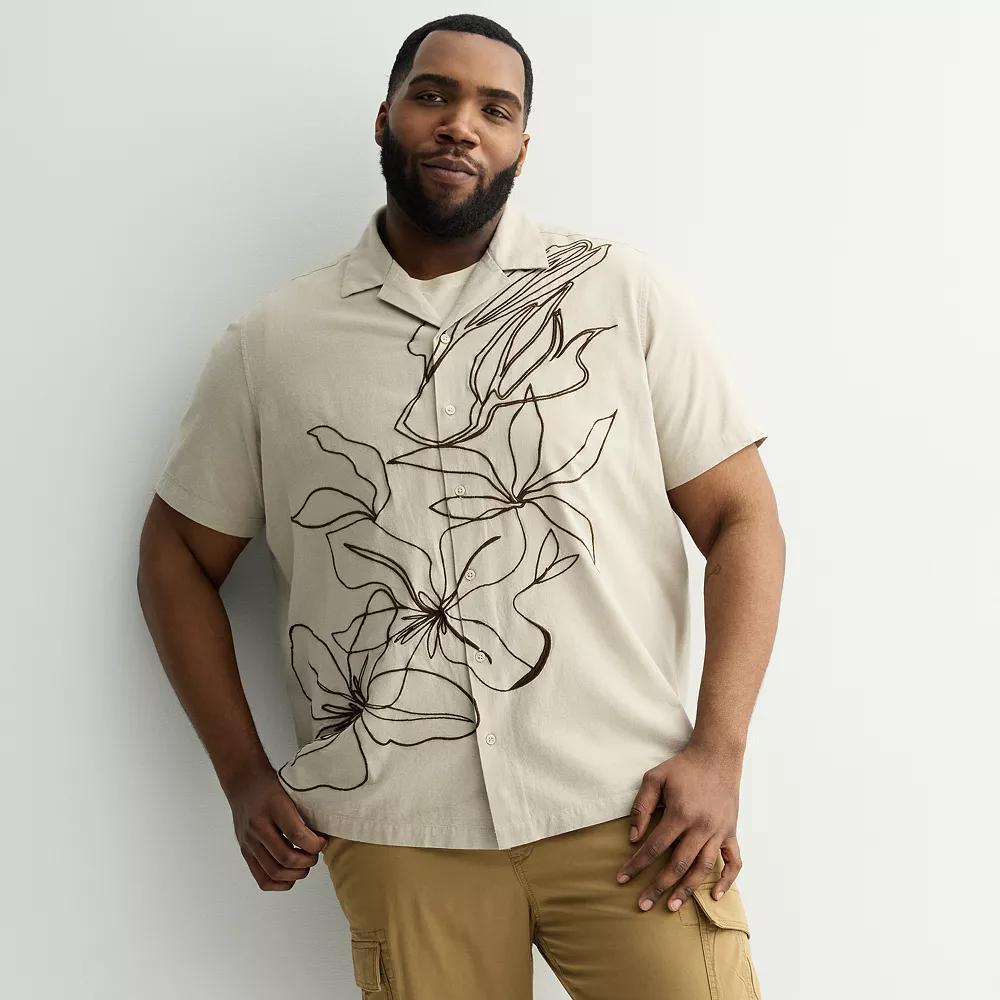 Big & Tall Apt. 9® Short Sleeve Floral Embroidered Camp Collar Shirt, Men's, Size: Large Tall, Beige Floral Product Image