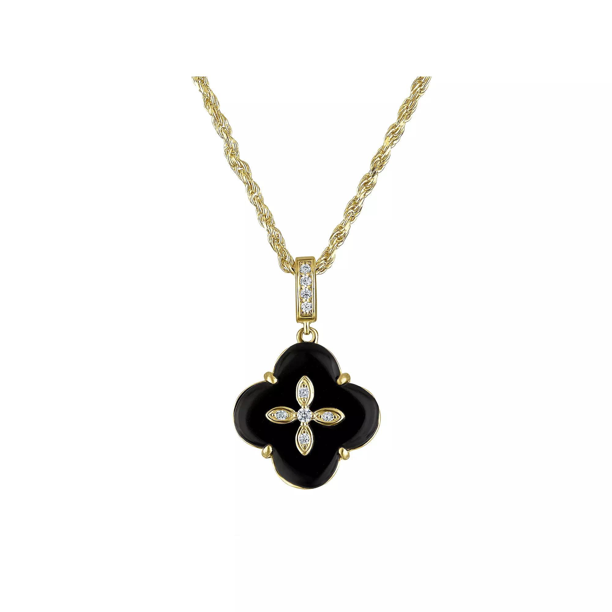 Designs by Gioelli 14k Gold over Sterling Silver Black Onyx Clover Pendant Necklace, Womens Gold Tone Product Image