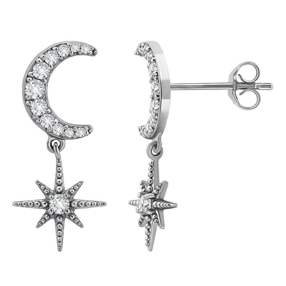 Aleure Precioso Sterling Silver Cubic Zirconia Moon & Starburst Drop Earrings, Women's Product Image