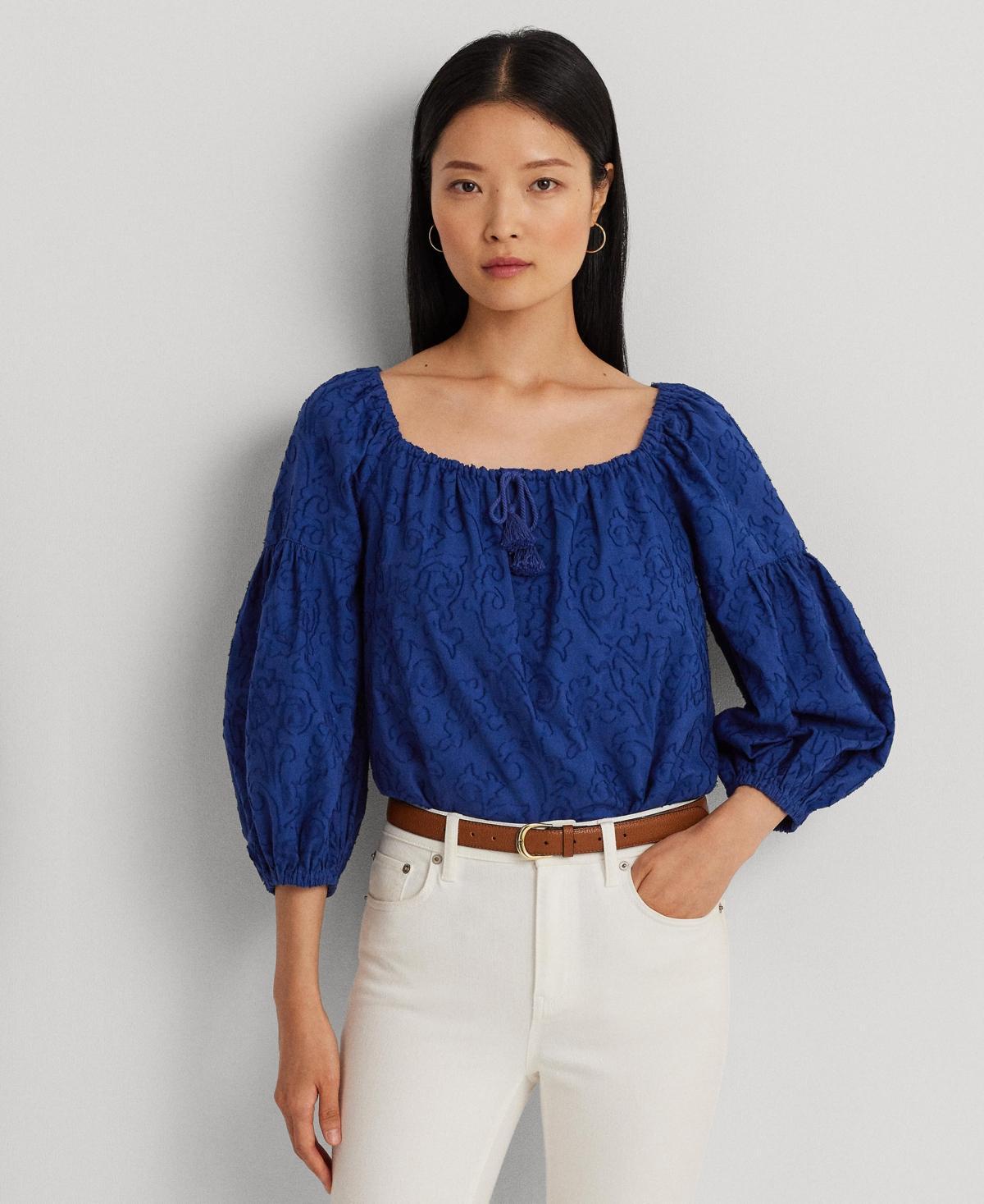 Lauren Ralph Lauren Paisley Cotton Jacquard Blouse (Mascarpone Cream) Women's Clothing Product Image