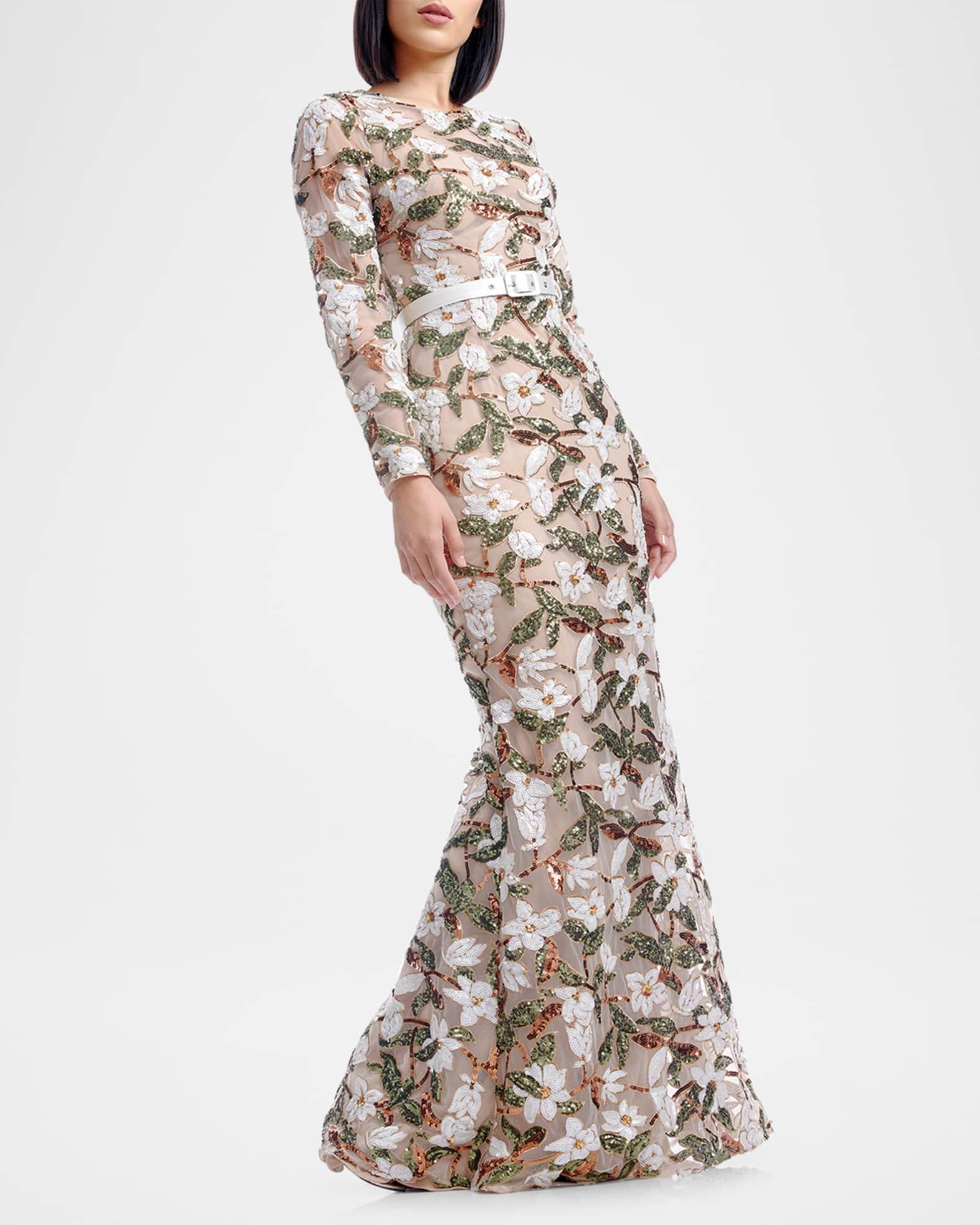 Tamra Belted Floral Sequin Gown Product Image