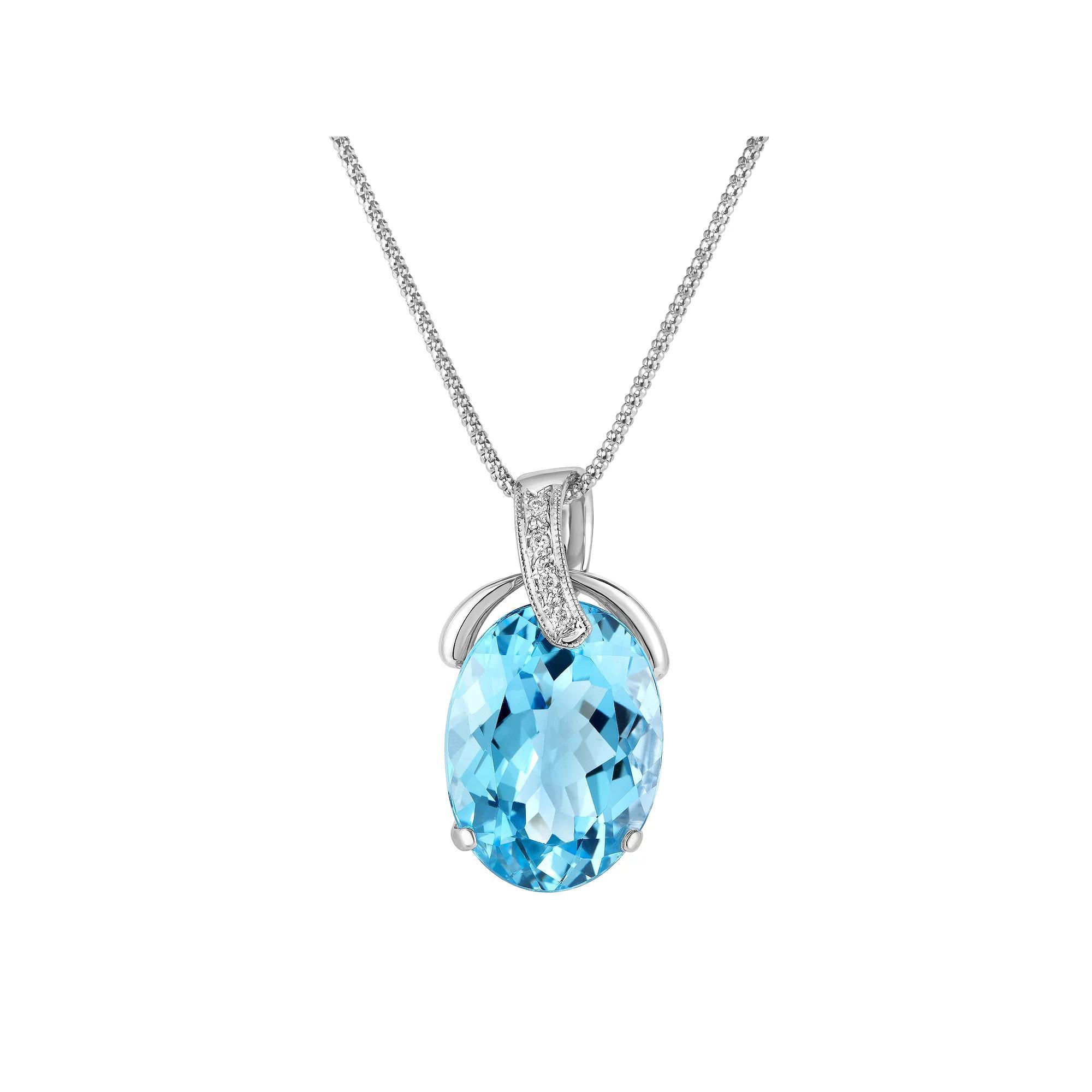 Sterling Silver Blue Topaz Diamond Pendant Necklace, Womens Product Image