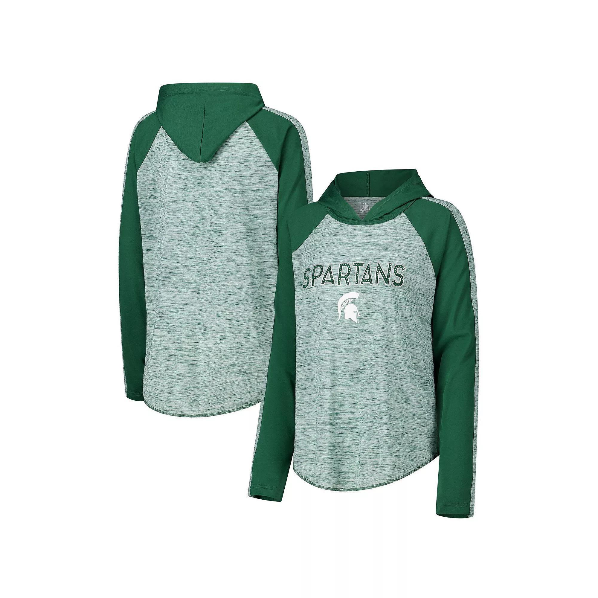 Women's G-III 4Her by Carl Banks Green Michigan State Spartans Underdog Bling Raglan Long Sleeve Hoodie T-Shirt, Size: Large Product Image