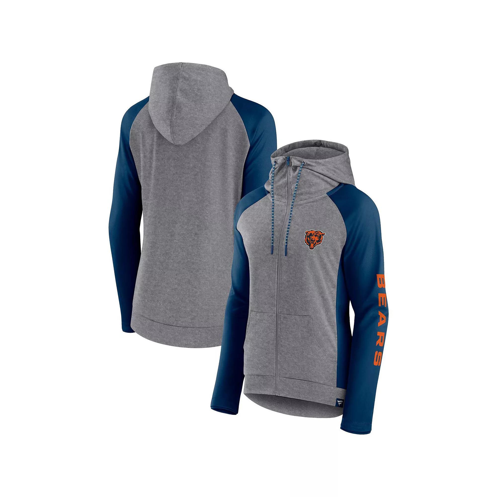 Women's Fanatics Branded  Heather Gray/College Navy Chicago Bears Blind Side Lightweight Full-Zip Hoodie, Size: 3XL, Grey Product Image