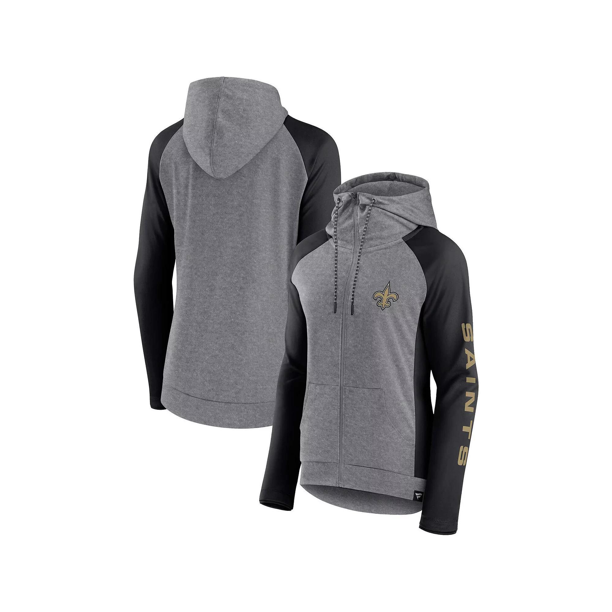 Women's Fanatics Branded  Heather Gray/Navy New England Patriots Blind Side Raglan Full-Zip Hoodie, Size: XS, Grey Product Image
