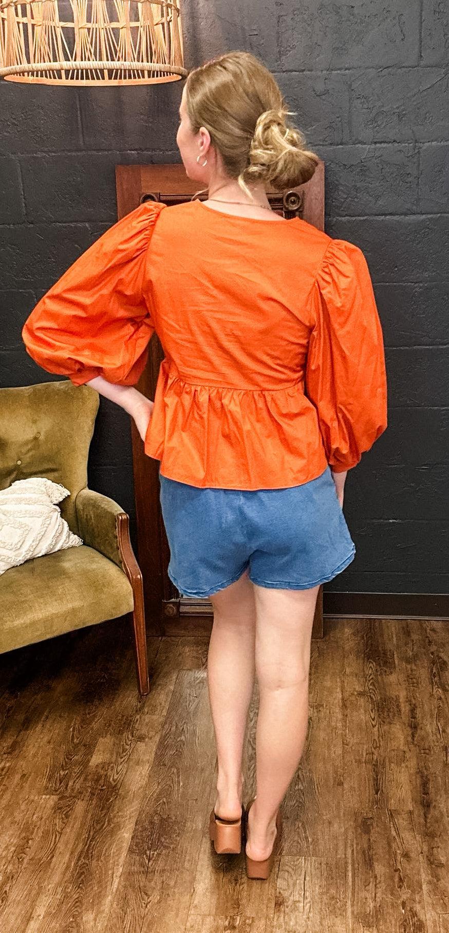 Take a Bow Rust Peplum 3/4 Sleeves Top (Small to XLarge) Product Image