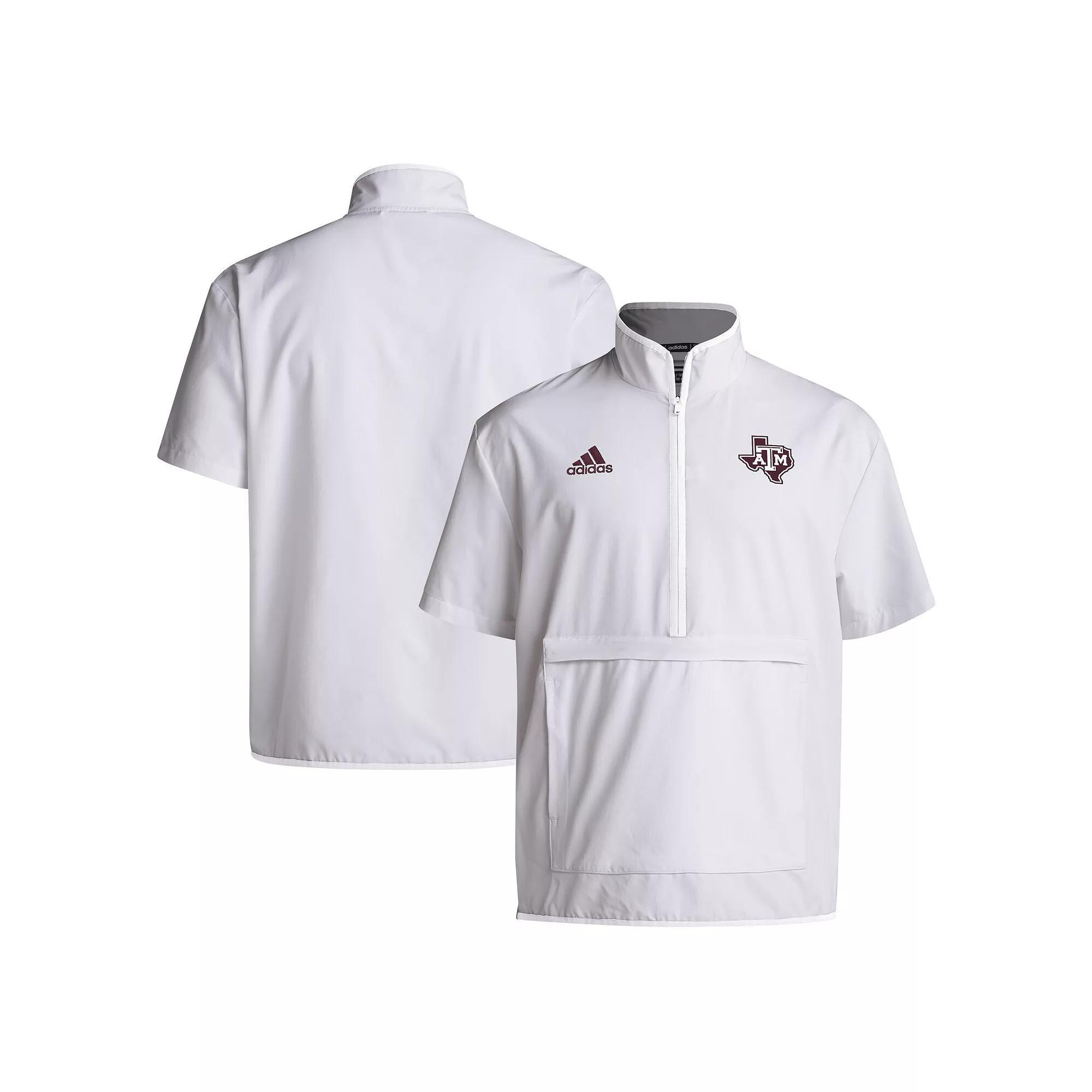 Men's adidas White Texas A&M Aggies 2024 Coaches Sideline Half-Zip Short Sleeve Jacket, Size: Small Product Image