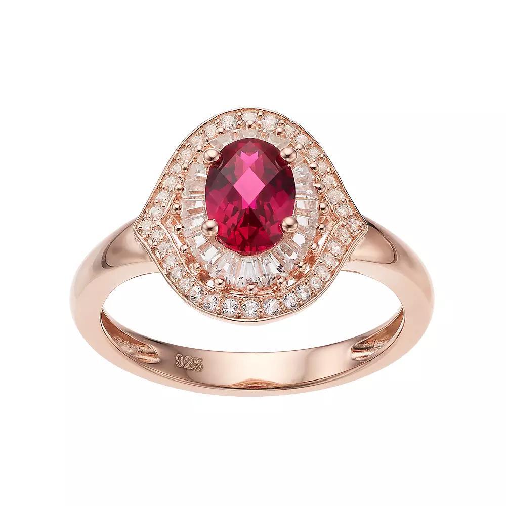 14k Rose Gold Over Silver Lab-Created Ruby & White Sapphire Oval Halo Ring, Women's, Size: 6, Pink Tone Product Image