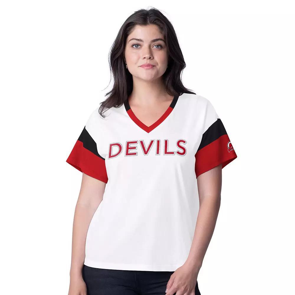 Women's G-III 4Her by Carl Banks  White Detroit Red Wings Rink Oversized Rhinestone V-Neck T-Shirt, Size: Small Product Image