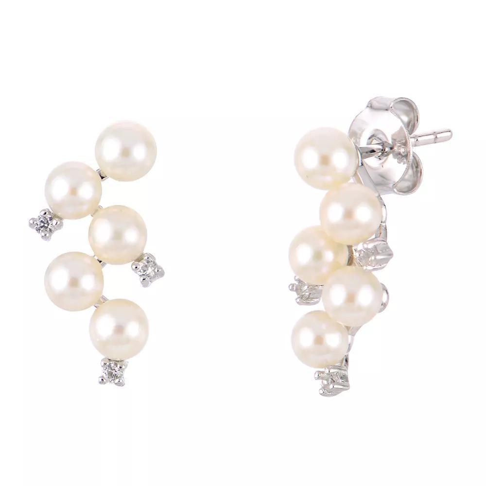 PearLustre by Imperial Sterling Silver Freshwater Cultured Pearl & Lab-Created White Sapphire Cluster Drop Earrings, Womens Product Image