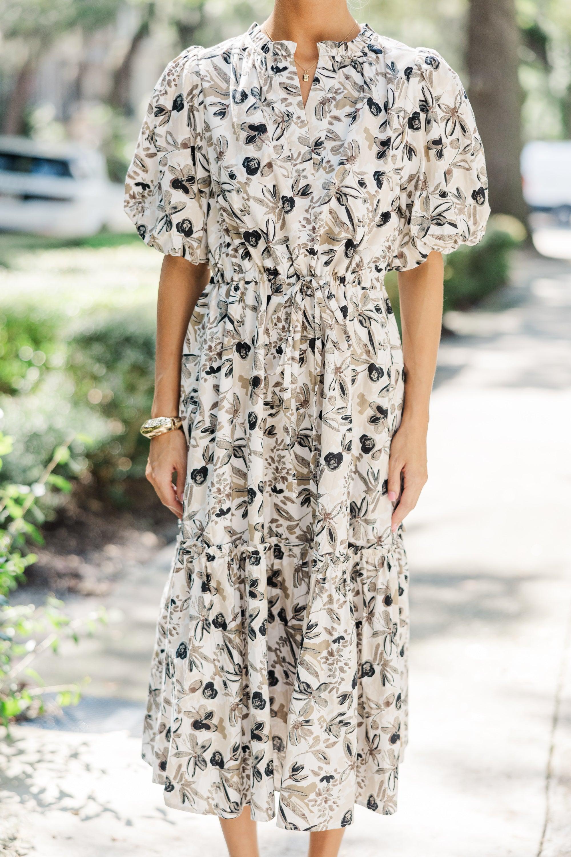 It's A Match Cream Floral Floral Midi Dress Female Product Image