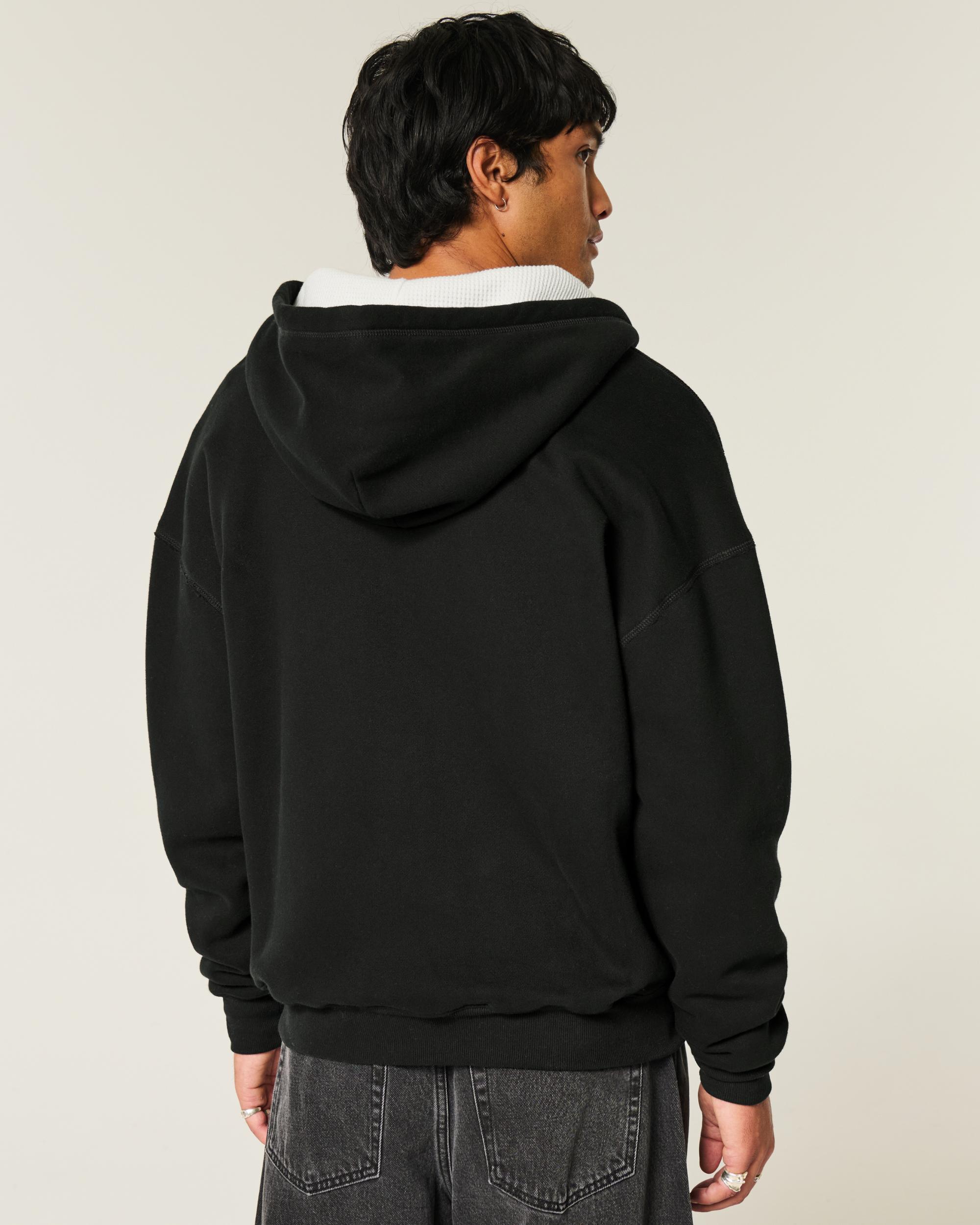 Boxy Waffle-Lined Zip-Up Hoodie Product Image