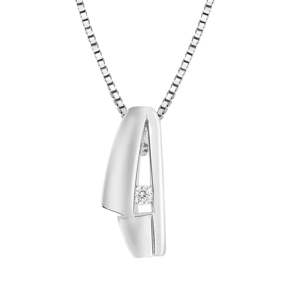 SIRI Sterling Silver Rhodium-Plated Curved Bar Pendant with Cubic Zirconia Stone, Women's, Size: 18" Product Image