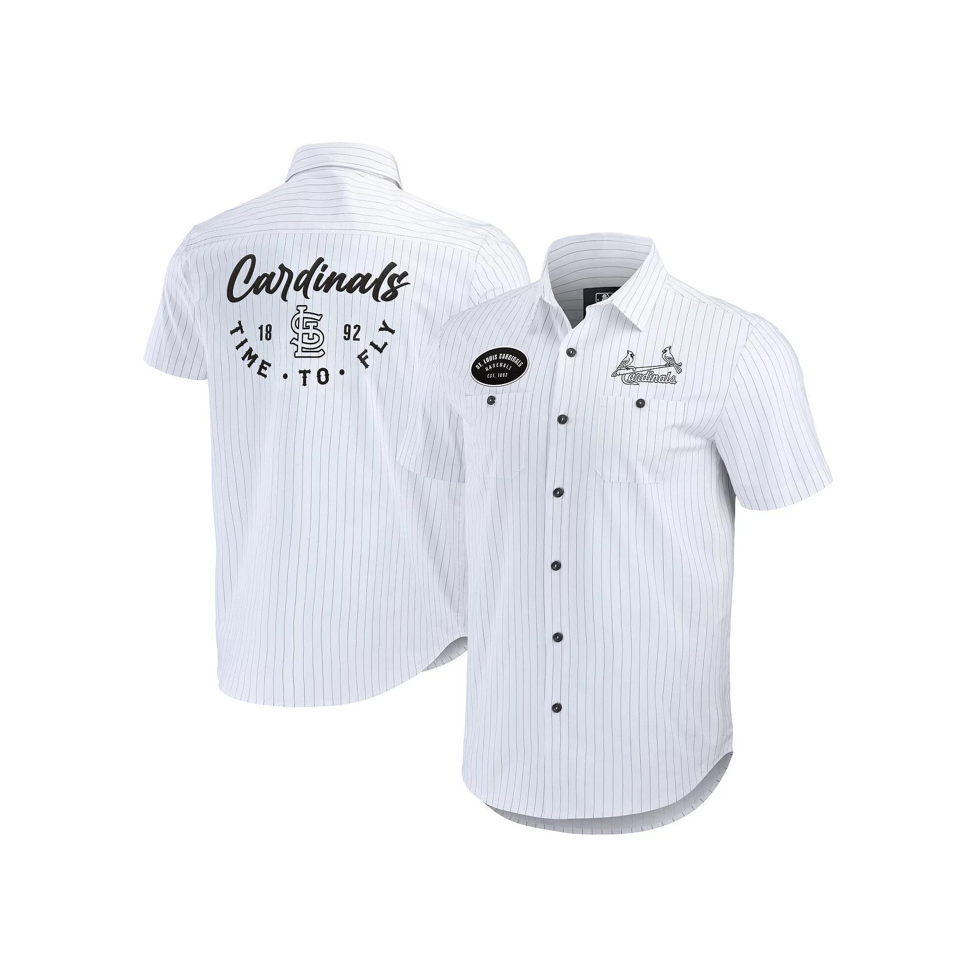 Men's Darius Rucker Collection by Fanatics White St. Louis Cardinals Pin Stripe Short Sleeve Button-Up Shirt, Size: Small Product Image