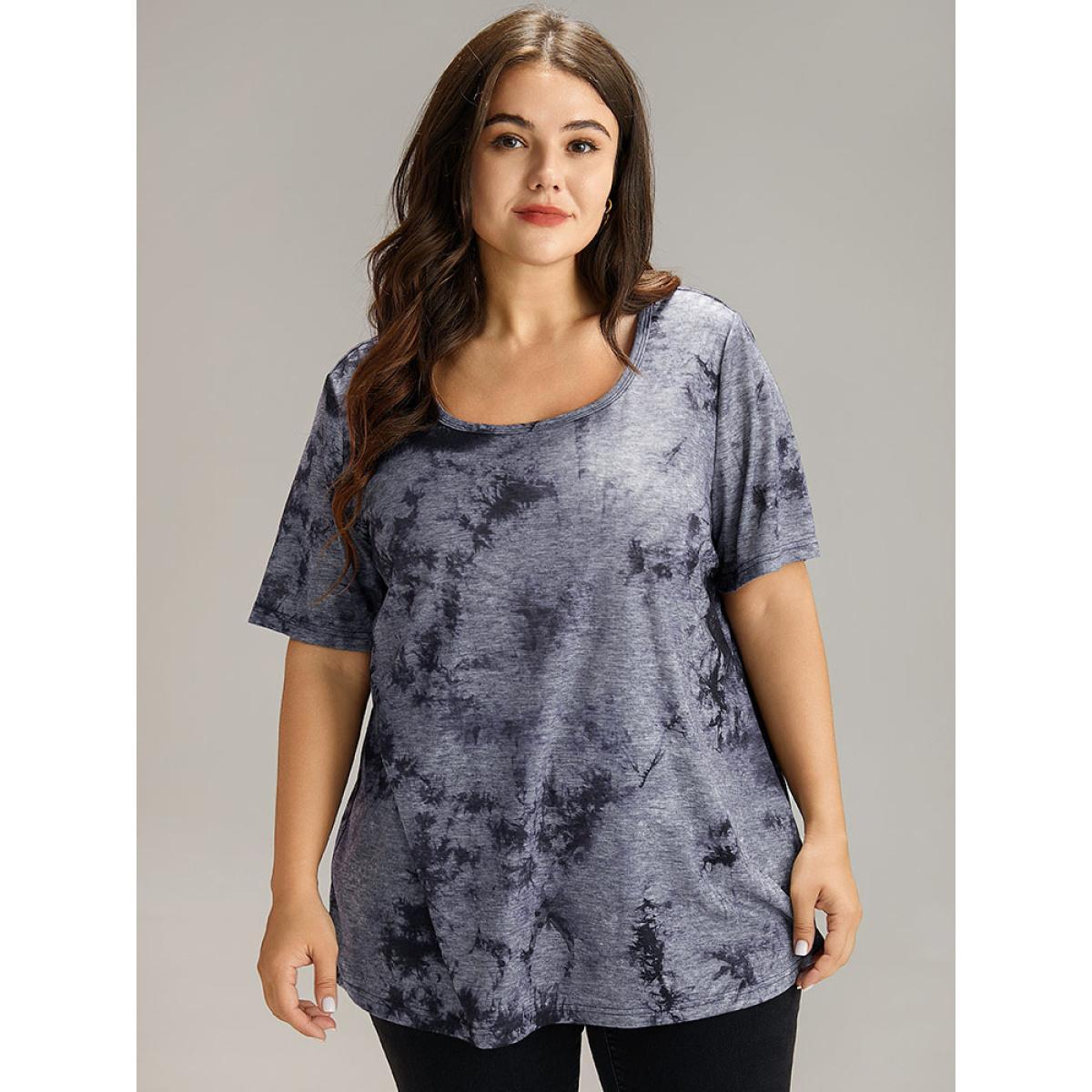 Plus Size Tie Dye Square Neck T-shirt Multicolor Women Casual Tie Dye Tie Dye Square Neck Dailywear T-shirts BloomChic 14-16/1X Product Image