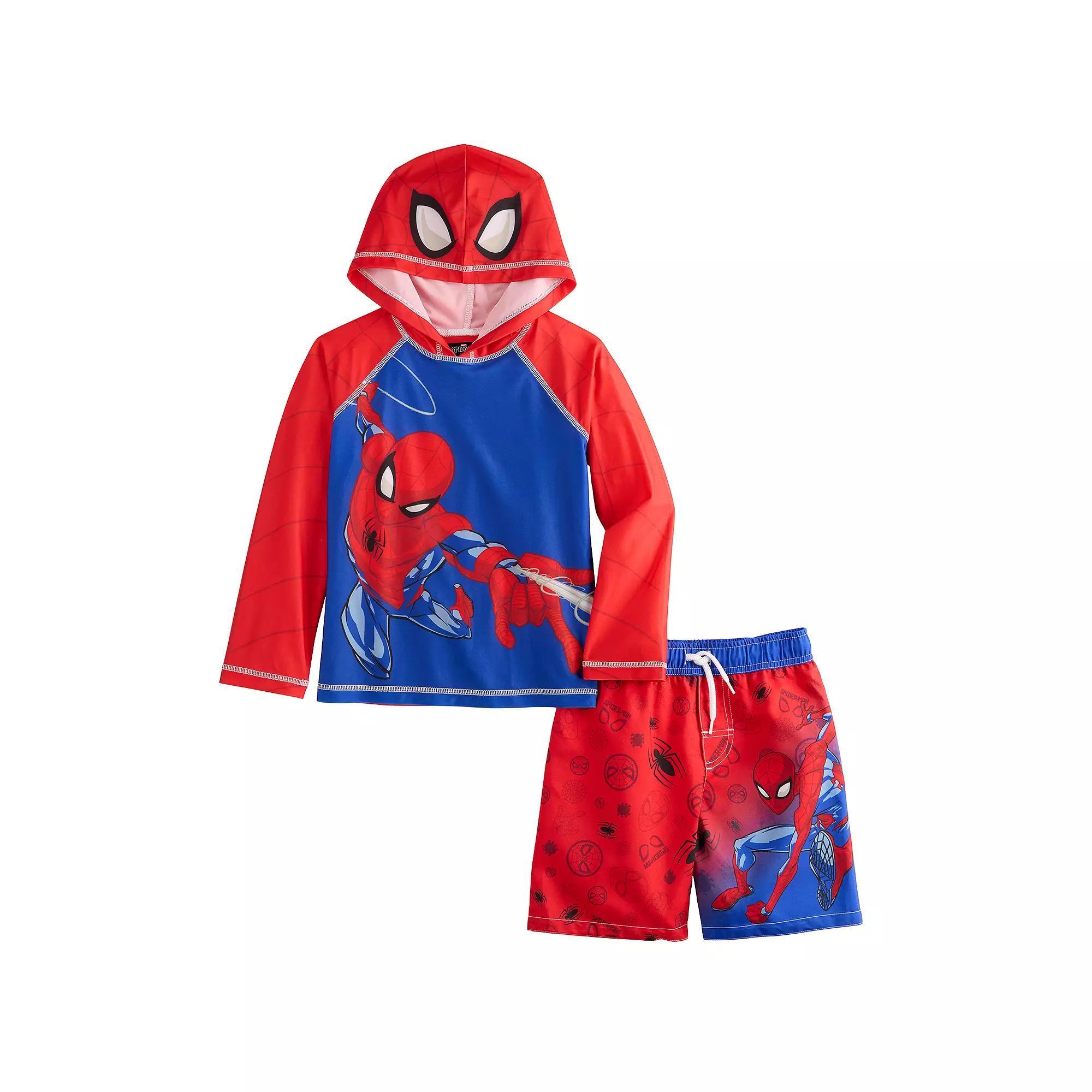 Boys 4-7 Marvel Spider-Man Web-Slinging 2-Piece Hooded Rashguard & Swim Trunks Set, Boys Product Image